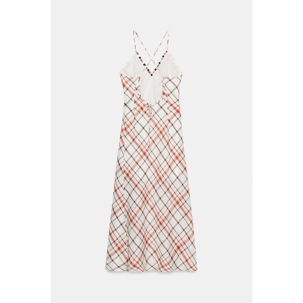 NWT Zara Plaid Linen Blend Midi Dress Size S Rare Sold Out - Picture 4 of 8